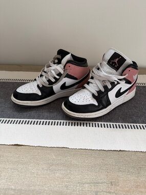 Nike Air Jordan 1 Mid — White, Black & Dusty Pink